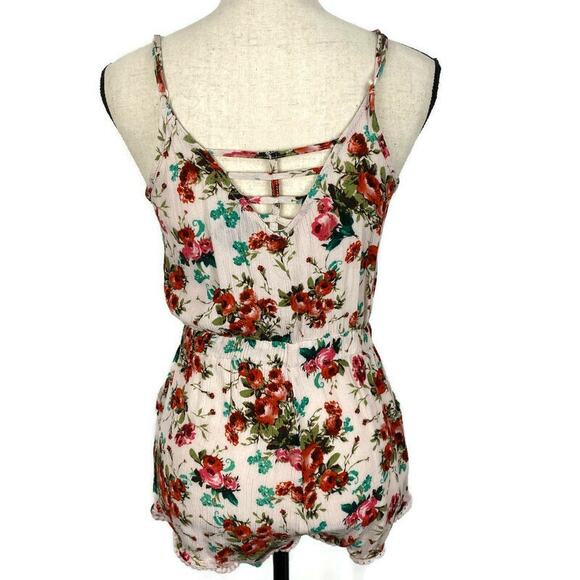 Wet Seal Floral Romper Shorts Spaghetti Strap Pantsuit Cream Red Womens Size Med - Picture 4 of 12